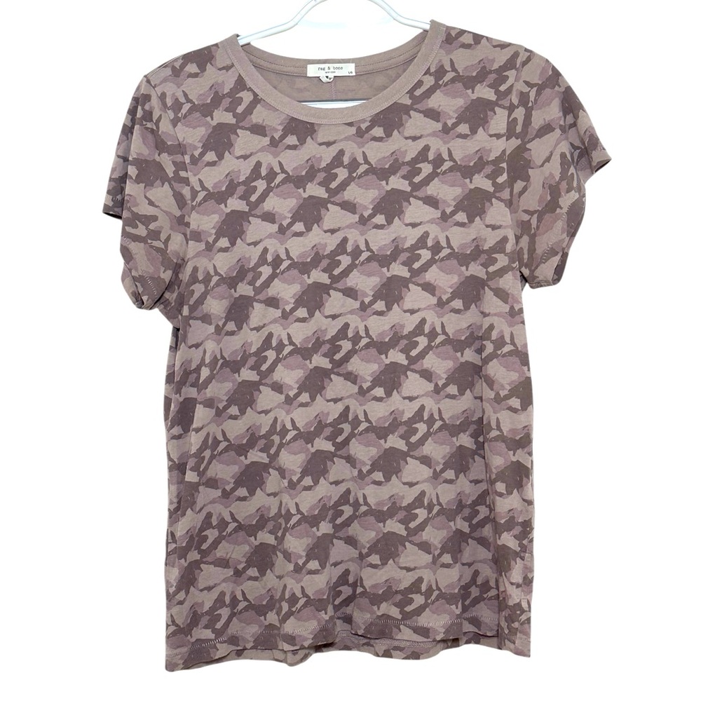 rag & bone Camo Print Tee m Soft Crewneck T-Shirt Pink Gray Size L